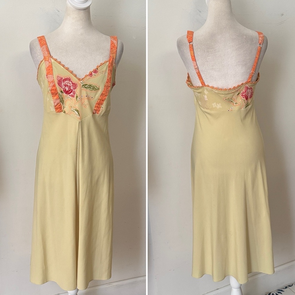 Y2K Cabernet light green orange floral midi dress adjustable straps
